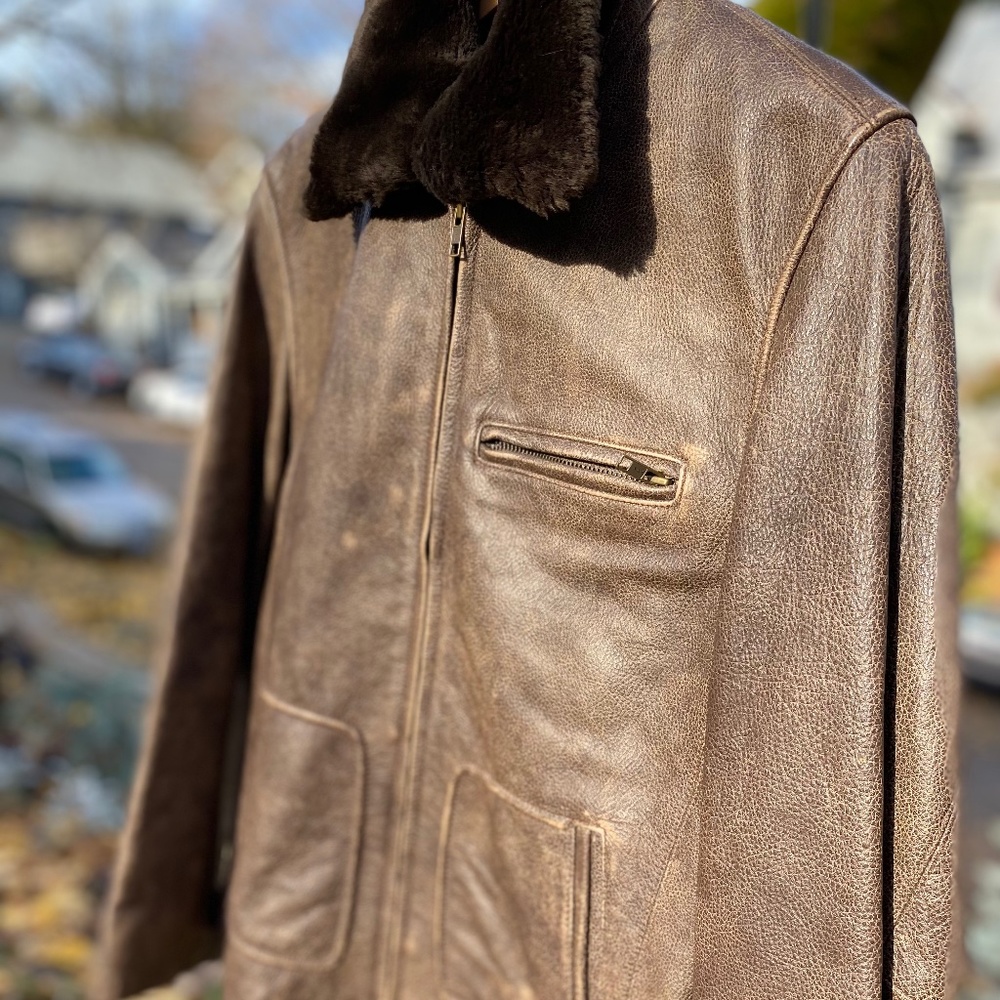 LL Bean leather bomber jacket